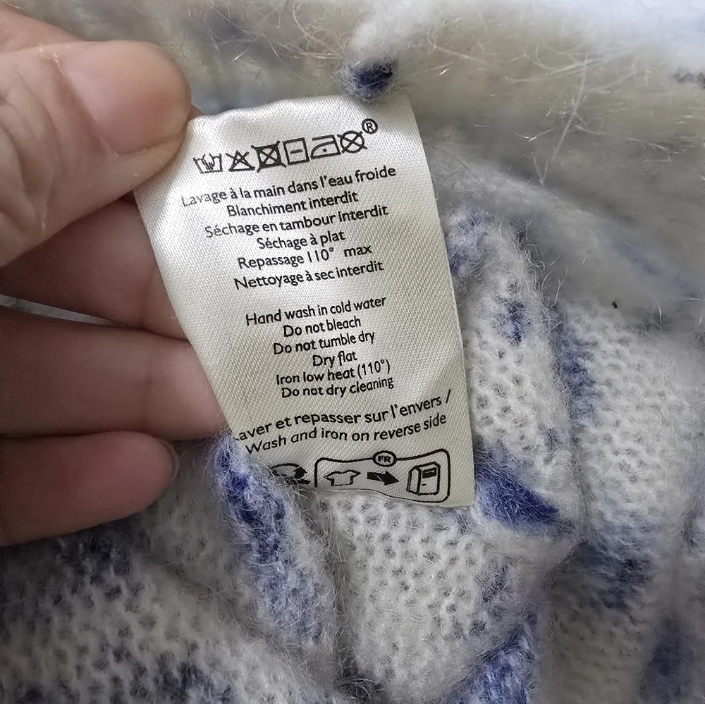 La Maille Sezane Lisette Cardigan wool Kid Mohair Blue Floral Scandi Luxury - Picture 12 of 12